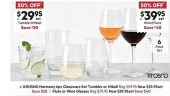 Harris Scarfe Krosno harmony 6pc glassware set tumbler or hiball offer