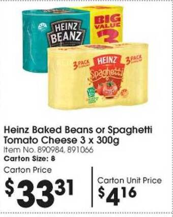 Heinz baked beans or spaghetti tomato cheese
