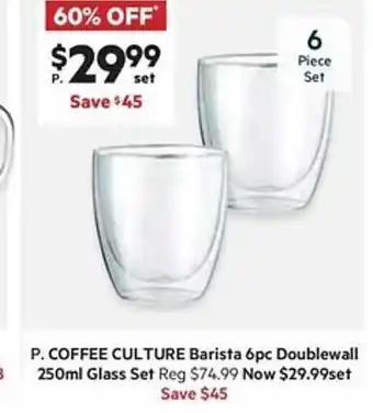 Harris Scarfe Coffee culture barista 6pc doublewall 250ml glass set offer