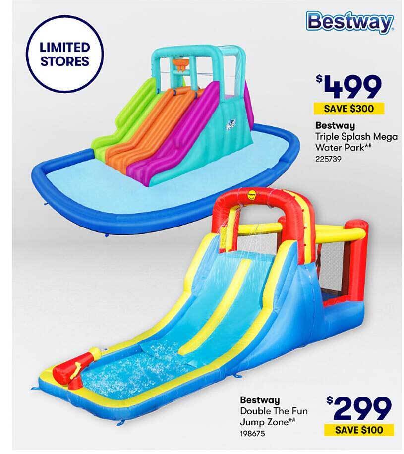 Bestway triple splash mega water park, bestway double the fun jump zone offer at BIG W
