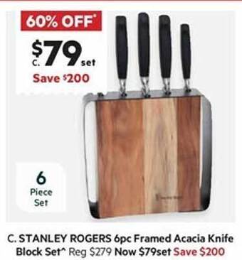 Harris Scarfe Stanley rogers 6pc framed acacia knife block set offer