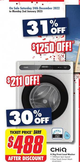 The Good Guys Chiq 8.5kg front load washer offer