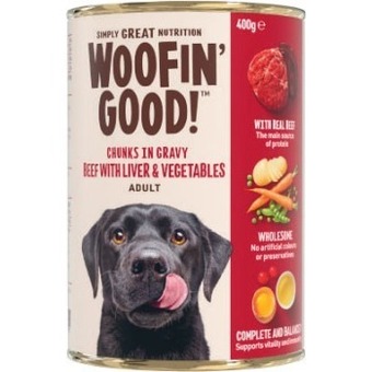 Coles Woofin' good dog food 400g offer