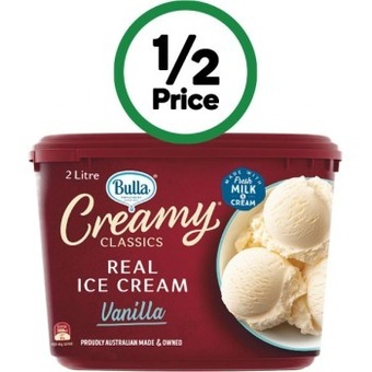 Woolworths Bulla creamy classics ice cream 2 litre – from the freezer offer