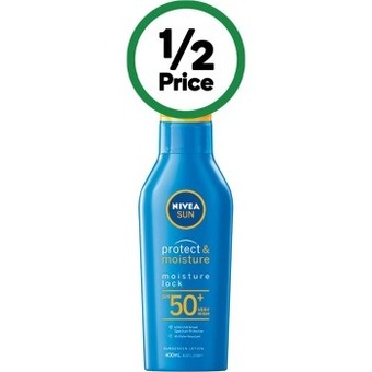Woolworths Nivea sun protect & moisture spf50+ sunscreen lotion^ 400ml offer