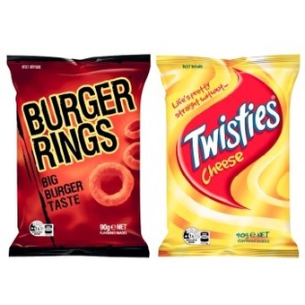 Coles Twisties, burger rings, or cheetos 80g-90g offer