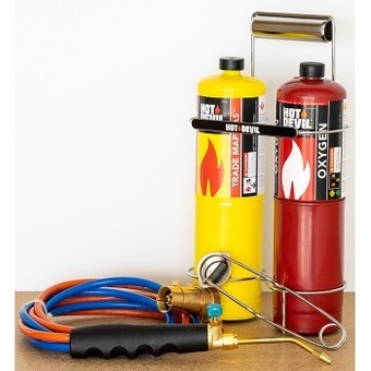 Hot devil oxy force blow torch kit including trade map & oxy cylinders