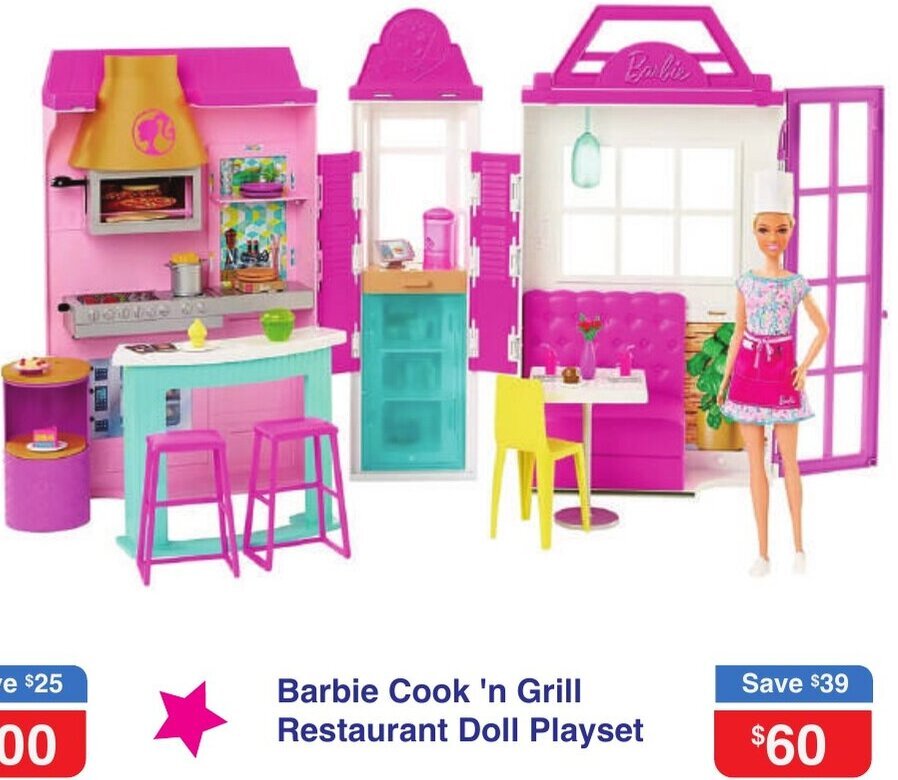Barbie Cook 'n Grill Restaurant Doll Playset offer at ToysRus