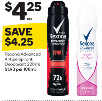 Woolworths Rexona advanced antiperspirant deodorant 220ml offer