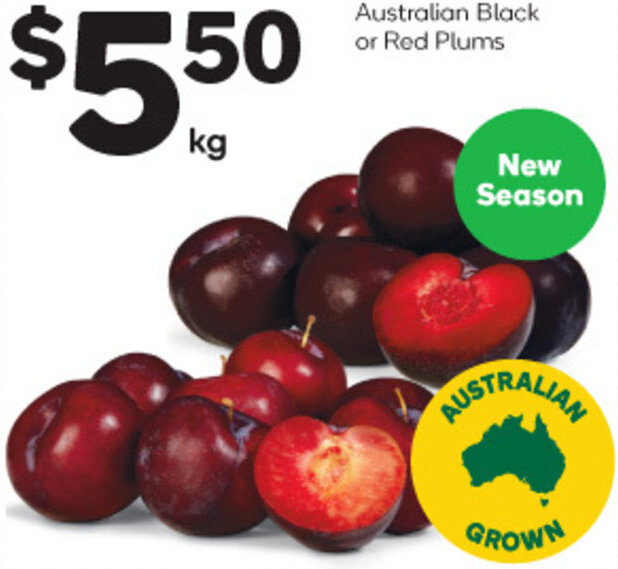 Australian black or red plums offer at Woolworths