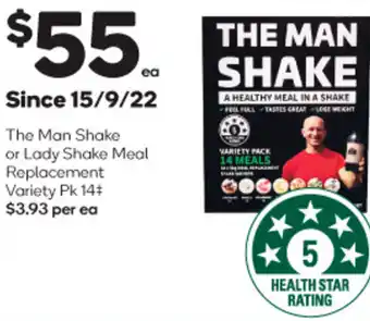 Woolworths The man shake or Lady shake meal replacement pk 14 offer