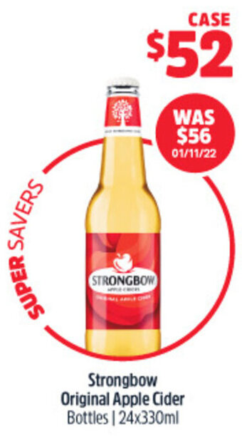 Woolworths Strongbow original apple cider bottles/ 24x330ml offer
