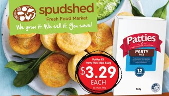 Spudshed Patties FS Party Pies 12pk 560g offer