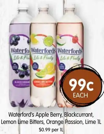 Spudshed Waterford's apple berry, blackcurrant, lemon lime bitters, orange passion, lime 1L offer