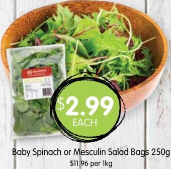 Spudshed Baby spinach or mesculin salad bags 250g offer