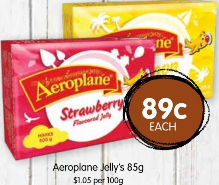 Aeroplane jelly's 85g offer at Spudshed