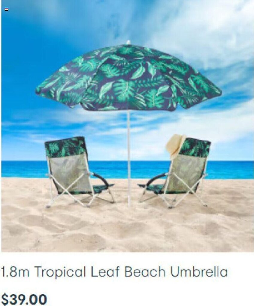 1.8m Tropical leaf beach umbrella offer at Kmart