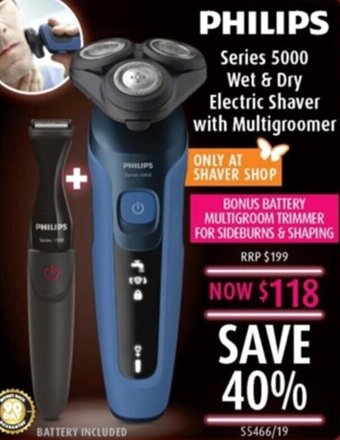 Shaver Shop Philips series 5000 wet & dry electric shaver with multigroomer offer