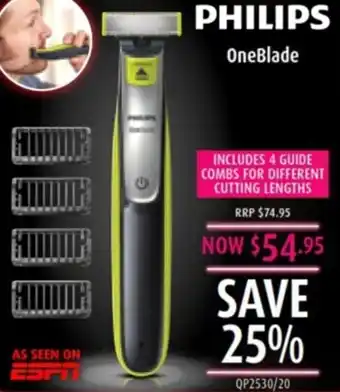 Shaver Shop Philips one blade includes 4 guide combs for different cutting lengths offer