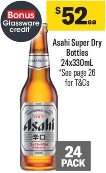 Liquorland Asahi super dry bottles 24x330ml offer