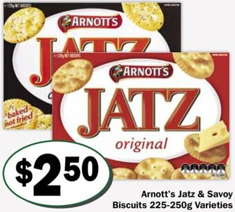 Friendly Grocer Arnott's jatz & savoy biscuits 225-250g varieties offer