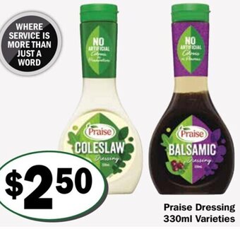 Friendly Grocer Praise dressing 330ml varieties offer