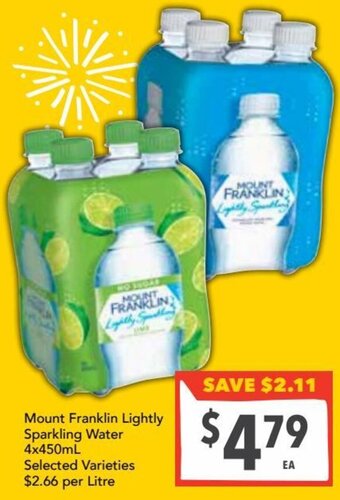 Mount Franklin Lightly Sparkling Water 4x450ml