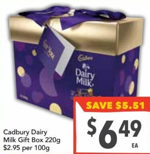 Cadbury Dairy milk gift box 220g offer at Ritchies