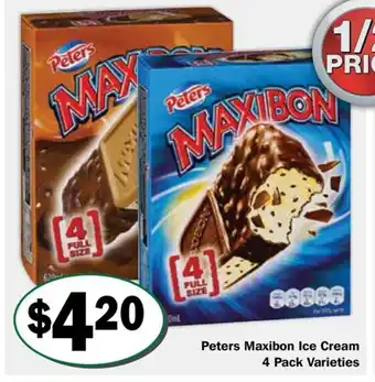 Friendly Grocer Peters Maxibon Ice Cream 4 Pack Varieties offer