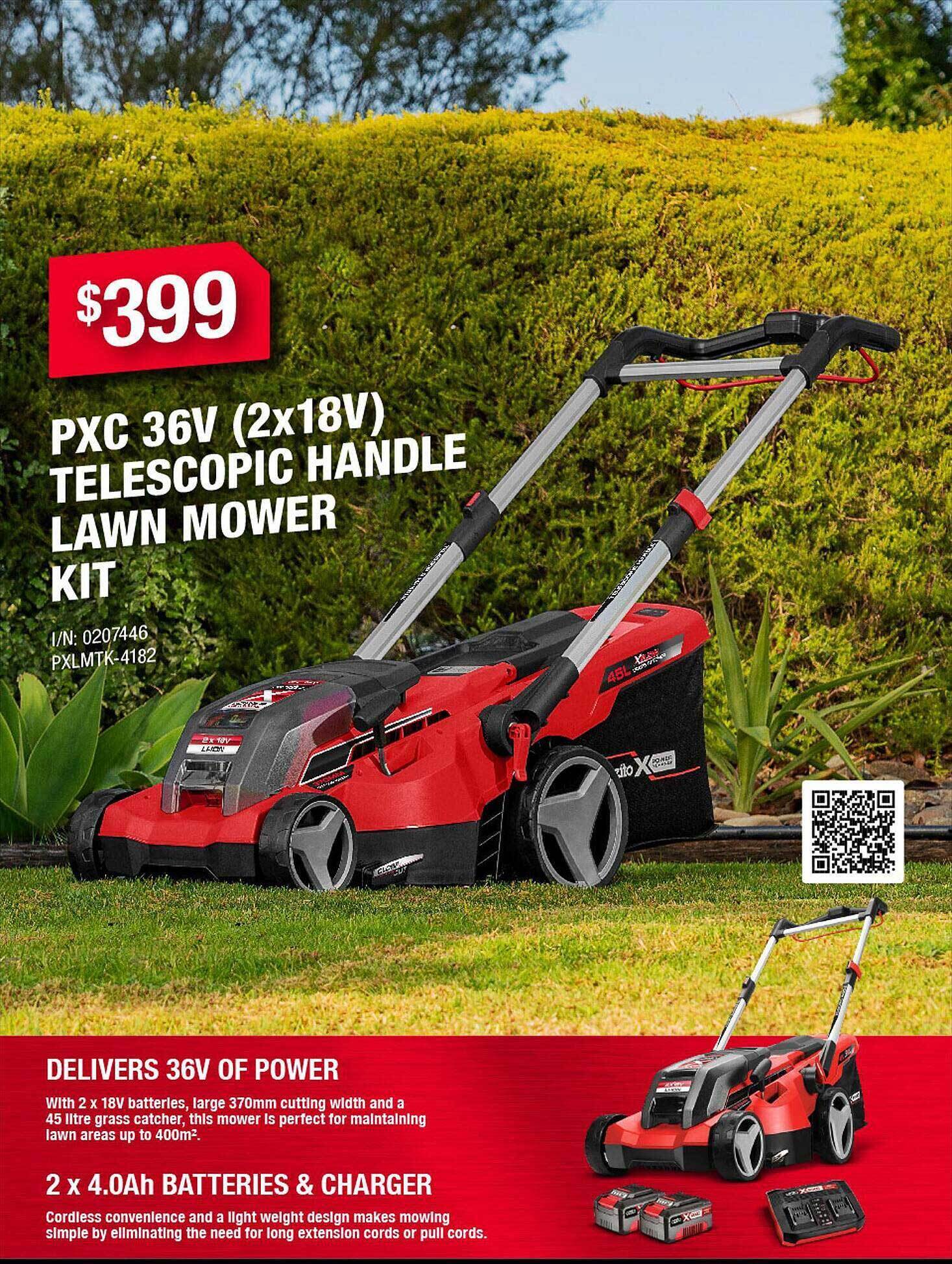 Pxc 36v (2x18v) telescopic handle lawn mower kit offer at Bunnings