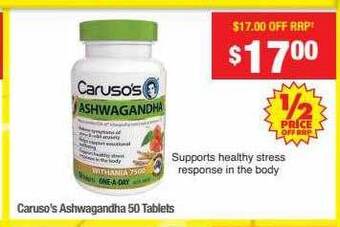 Chemist Warehouse Caruso's ashwagandha 50 tablets offer