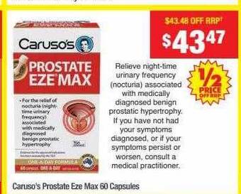 Chemist Warehouse Caruso's prostate eze max 60 capsules offer