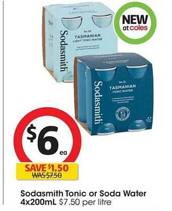 Coles Sodasmith tonic or soda water offer