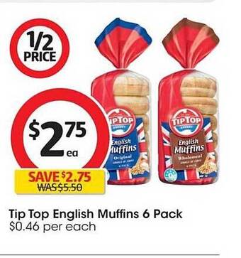Coles Tip top english muffins 6 pack offer