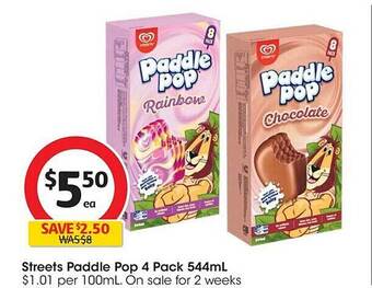 Coles Streets paddle pop 4 pack 544ml offer