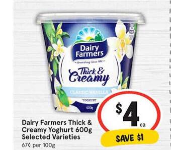 IGA Dairy farmers thick & creamy yoghurt offer