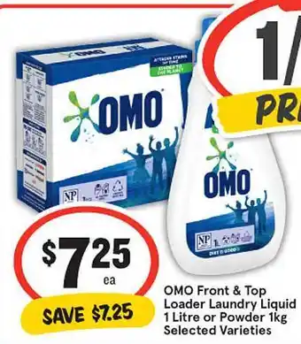 IGA Omo front & top loader laundry liquid offer