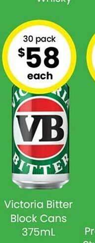 The Bottle O Victoria bitter block cans offer