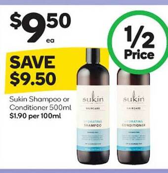 Woolworths Sukin shampoo or conditioner offer