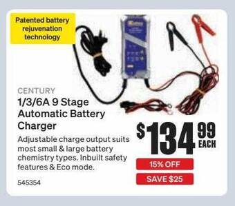 SuperCheap Auto Century 1-3-6a 9 stage automatic battery charger offer