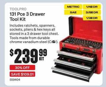 SuperCheap Auto Toolpro 131 pce 3 drawer tool kit offer