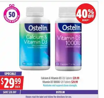 Wizard Pharmacy Ostelin calcium & vitamin d3 or d3 1000iu offer