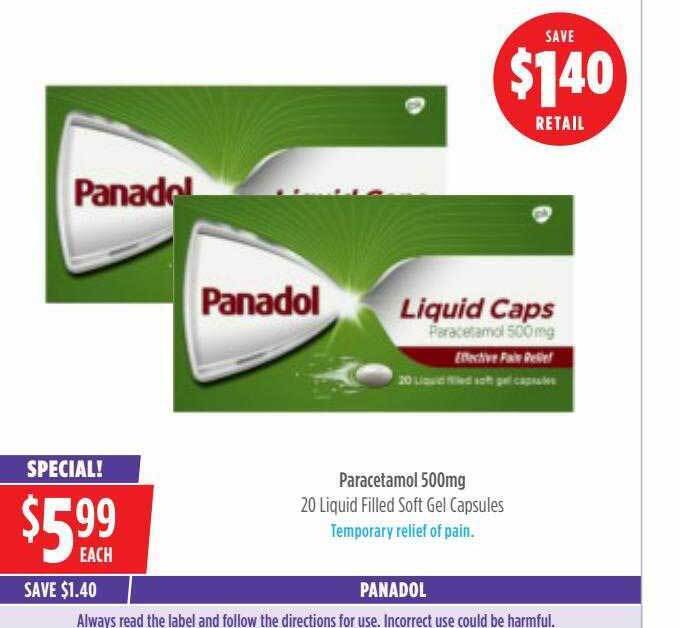 Panadol paracetamol liquid filled soft gel capsules offer at Wizard