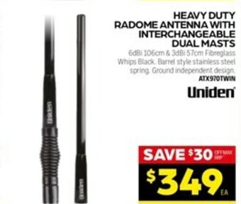 Autopro Uniden Heavy Duty Radome Antenna with Interchangeable Dual Masts offer