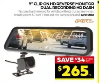 Autopro Gator 9" Clip on HD Reverse Monitor Dual Recording HD Dash offer