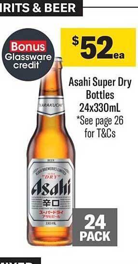 Liquorland Asahi super dry bottles 24x330ml offer
