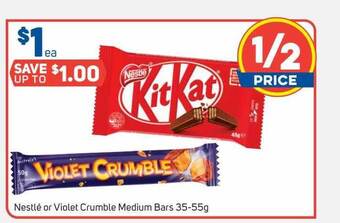 Foodland Nestlé or violet crumble medium bars offer
