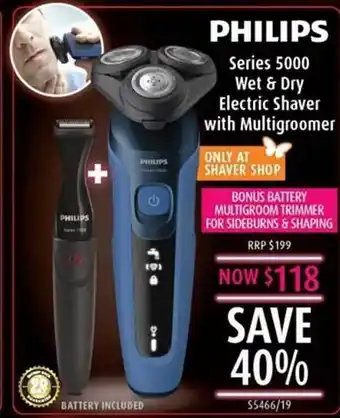 Shaver Shop Philips series 5000 wet & dry electric shaver with multigroomer offer