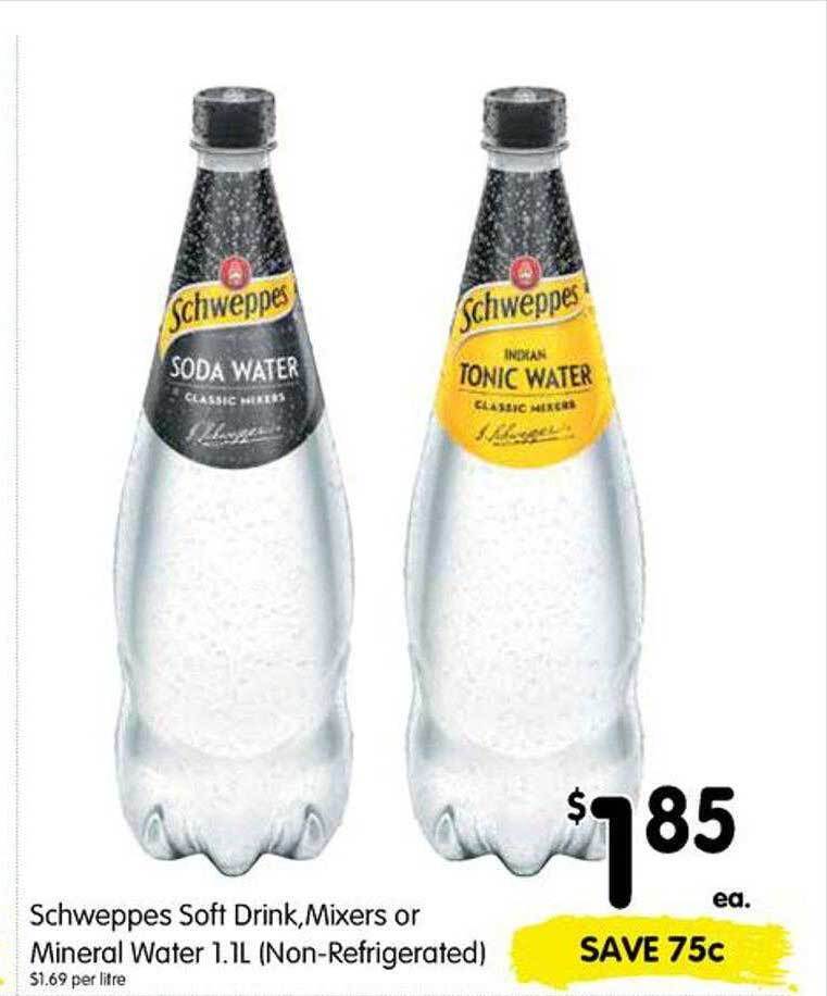 Schweppes soft drink, mixers or mineral water 1.1l offer at Spar