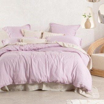 Pillow Talk Washed linen look mauve quilt cover set by essentials offer